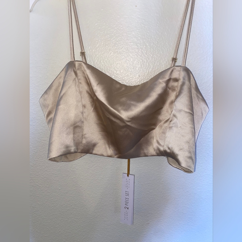 House Of Harlow Satin Crop Top in Champagne